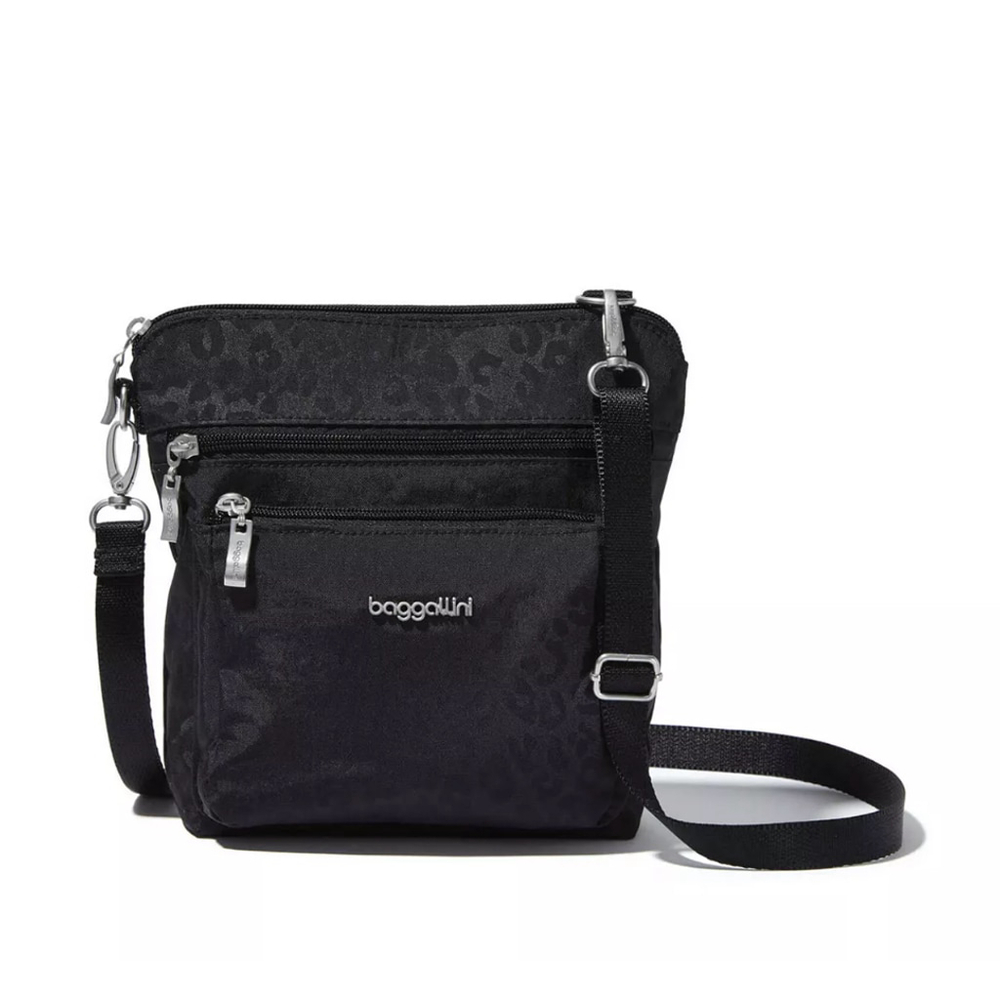 Baggallini Black Crossbody Bag with Subtle Leopard Print
